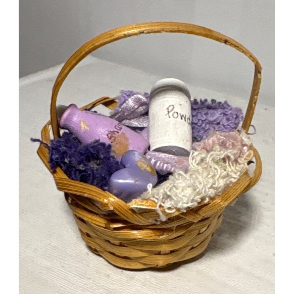 Miniature Basket With Powder & Accessories Dollhouse Minature 2.25"
